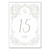 Sage Sketched Vintag Geblüht Monogram Wedding Tischnummer (Vorderseite)