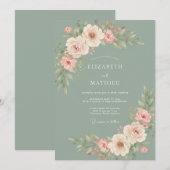 Sage Soft Bloom Romance Hochzeit Einladung (Vorne/Hinten)