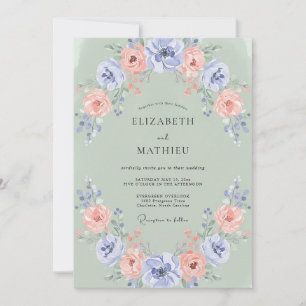 Sage Soft Floral Wreath Hochzeit Einladung