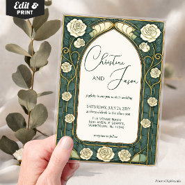Sage Stained Glass Floral Art Nouveau Wedding Acryleinladungen