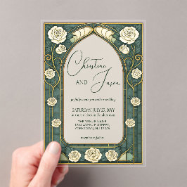 Sage Stained Glass Floral Art Nouveau Wedding Acryleinladungen