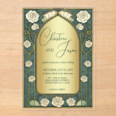 Sage Stained Glass Floral Art Nouveau Wedding  Acryleinladungen (Vorderseite)
