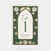 Sage Stained Glass Floral Wedding Table Number Acrylschild (Vorderseite)