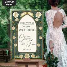 Sage Stained Glass Floral Wedding Welcome
