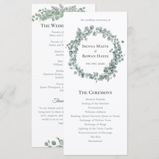 Sage & Stone Botanische Hochzeitsprogrammkarte Programm (Vorne/Hinten)
