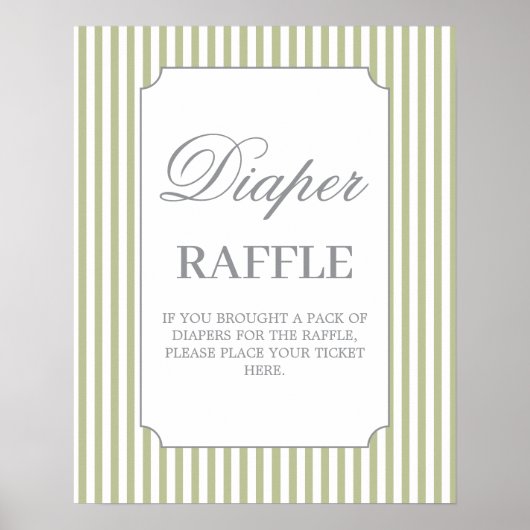 Sage Streifen Baby Shower Windel-Raffle-Schild Poster (Vorne)