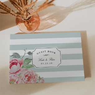 Sage Stripe & Antique Blush Peony Wedding Gästebuch