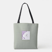 Sage Stripe Lila Floral Initial Script Monogram Tasche (Rückseite)