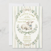 Sage Stripe Little watercolor Lamb Baby Shower Einladung (Vorderseite)