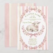Sage Stripe Little watercolor Lamb Baby Shower Einladung (Vorne/Hinten)