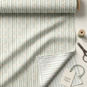 Sage Stripe Mini Floral Kammgarn-Baumwollstoff Stoff