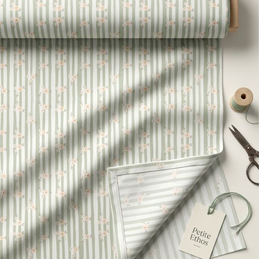 Sage Stripe Mini Floral Kammgarn-Baumwollstoff Stoff
