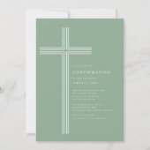 Sage Striped Cross Confirmation Invitation Einladung (Vorderseite)