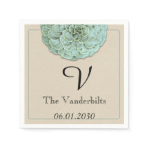 Sage Succulent Monogram Wedding Napkin