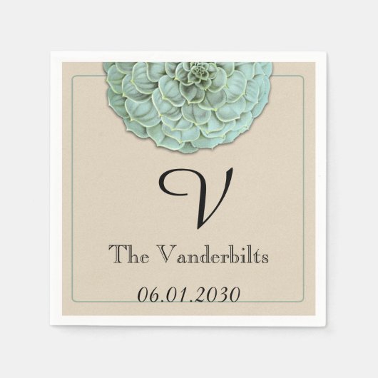 Sage Succulent Monogram Wedding Napkin Serviette (Vorderseite)