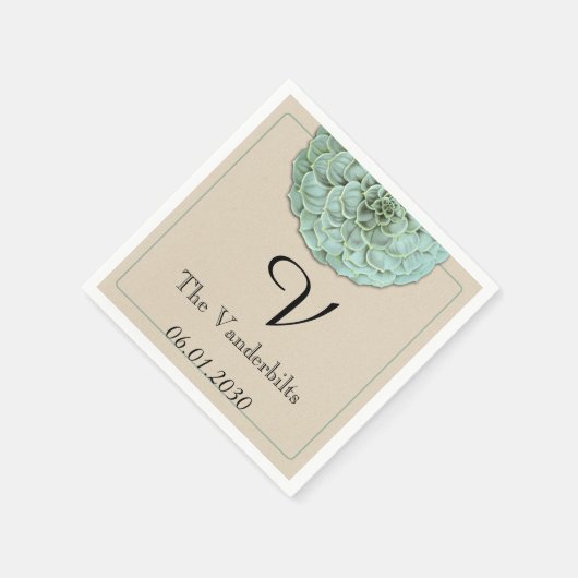 Sage Succulent Monogram Wedding Napkin Serviette (Ecke)