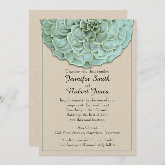 Sage Succulent Wedding Einladung (Vorne/Hinten)