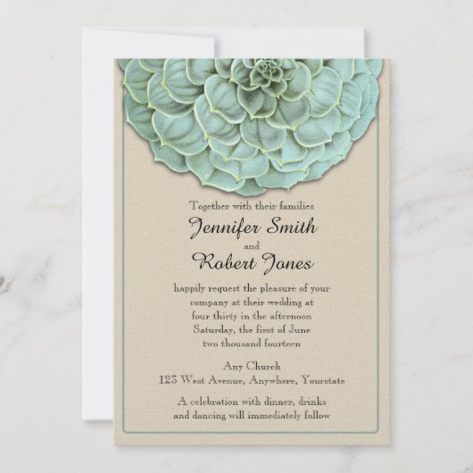 Sage Succulent Wedding Einladung (Vorderseite)