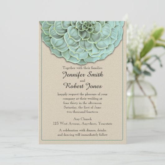 Sage Succulent Wedding Einladung (Stehend Vorderseite)