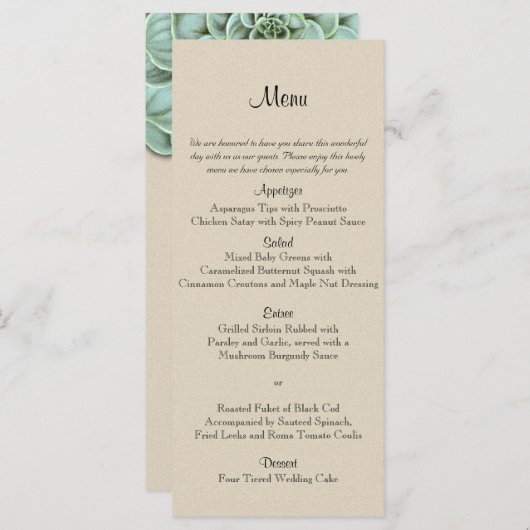 Sage Succulent Wedding Menu Menükarte (Vorne/Hinten)