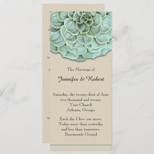 Sage Succulent Wedding Program Programm (Vorne/Hinten)