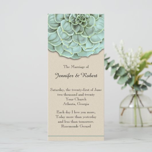 Sage Succulent Wedding Program Programm (Stehend Vorderseite)