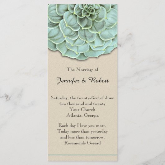 Sage Succulent Wedding Program Programm (Vorderseite)