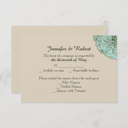 Sage Succulent Wedding Response Card RSVP Karte (Vorne/Hinten)
