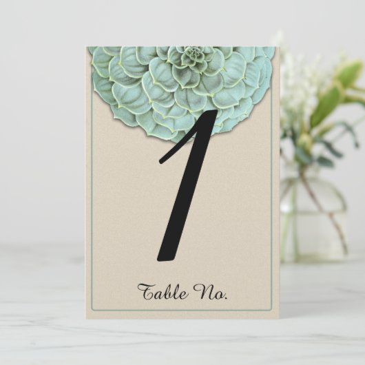 Sage Succulent Wedding Tischnummer (Stehend Vorderseite)