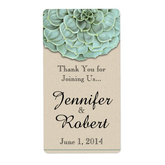 Sage Succulent Wedding Wine Label (Vorne)