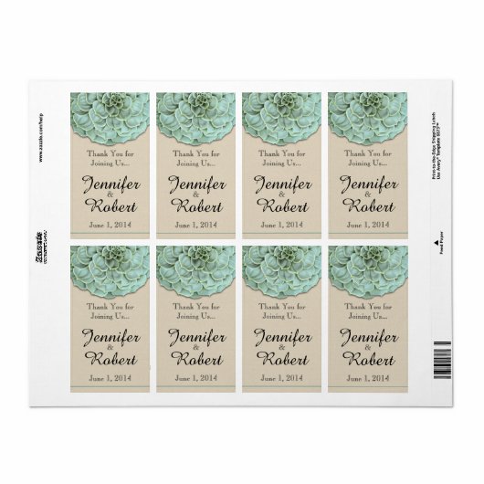 Sage Succulent Wedding Wine Label (Vorne)