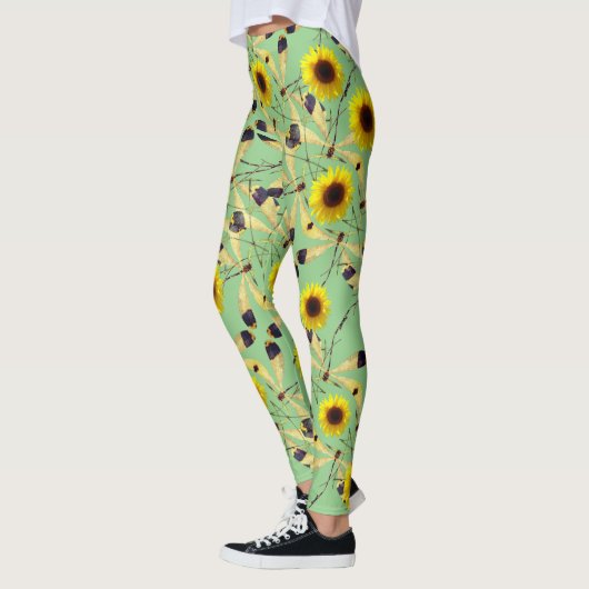 Sage Sunflower Dragenfly Leggings (Links)