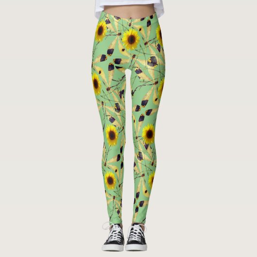 Sage Sunflower Dragenfly Leggings (Vorderseite)