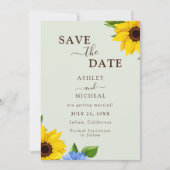 Sage Sunflower Wedding Flat Save the Date Card (Vorderseite)