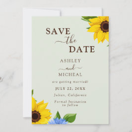 Sage Sunflower Wedding Flat Save the Date Card