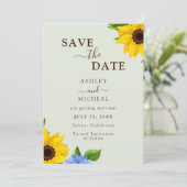 Sage Sunflower Wedding Flat Save the Date Card (Stehend Vorderseite)
