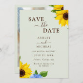 Sage Sunflower Wedding Flat Save the Date Card (Vorne/Hinten)