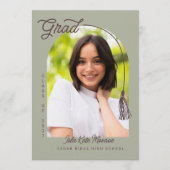 Sage Tassel Grad Announcement with Photo Einladung (Vorderseite)