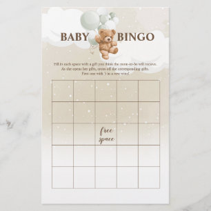 Sage Teddy Bear BINGO Baby Shower Spiele Flyer
