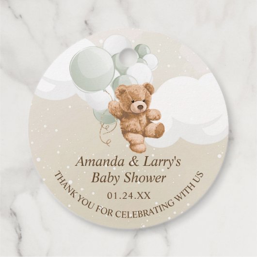 Sage Teddy Bear mit Balloons Geschenkanhänger (Rückseite)