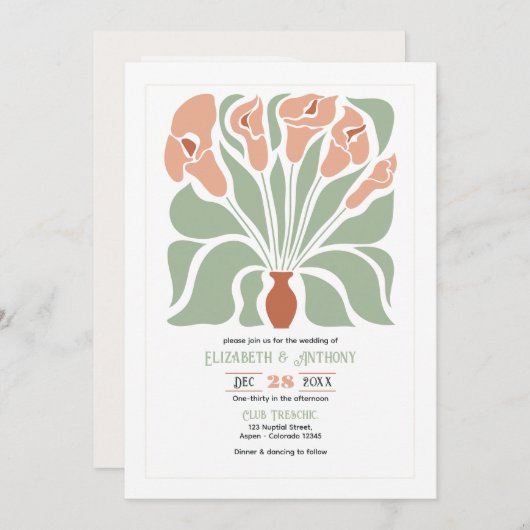 Sage & Terracotta Abstract Floral Boho Wedding Einladung (Vorne/Hinten)