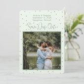 Sage Tiny Hearts Foto Speichern Sie die Daten Einladung (Stehend Vorderseite)