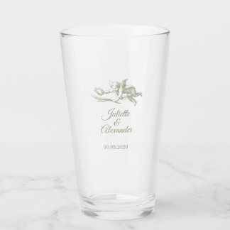 Sage Toile de Jouy Wedding Glass Cup with Cherub  Glas