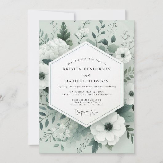 Sage Tonal Botanical Wedding Einladung (Vorderseite)