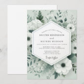 Sage Tonal Botanical Wedding Einladung (Vorne/Hinten)