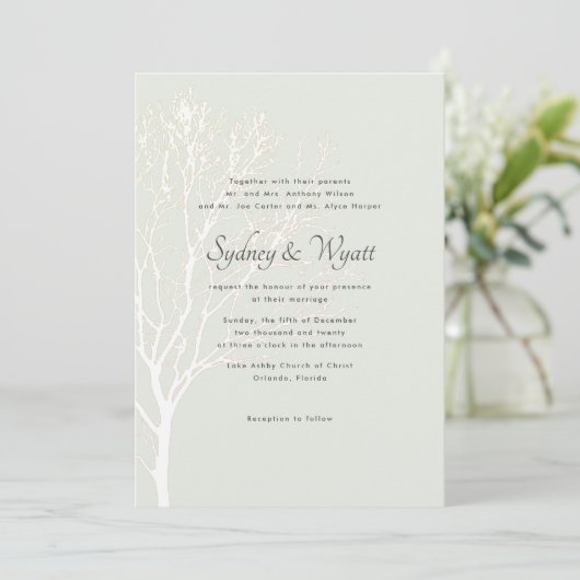 Sage Tree Eltern Names Custom Wedding Einladung (Stehend Vorderseite)