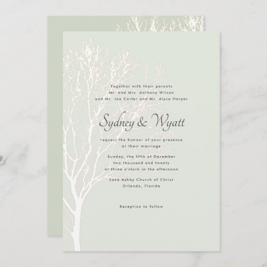 Sage Tree Eltern Names Custom Wedding Einladung (Vorne/Hinten)