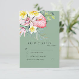 Sage Tropical Floral Botanical Wedding RSVP Karte