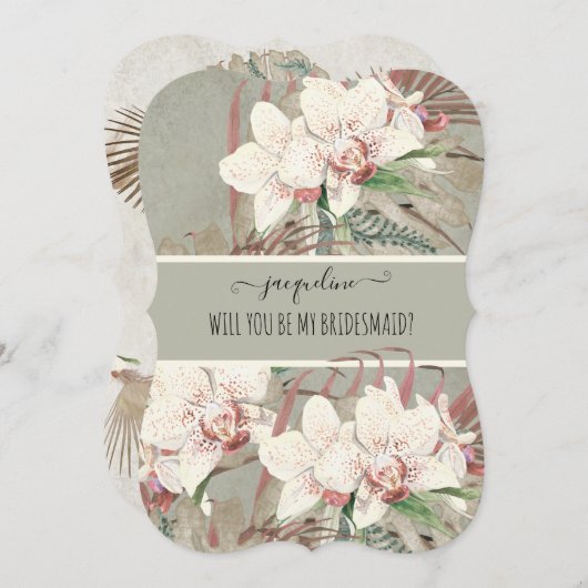 Sage Tropical Orchal Floral Be my Bridesmaid Einladung (Vorne/Hinten)
