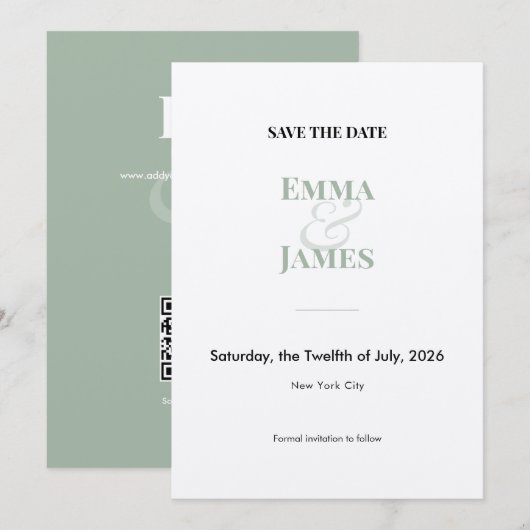 Sage Two-Tone Et-Zeichen Hochzeit Terminankündigun Save The Date (Vorne/Hinten)